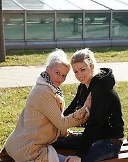 Hot babe having an affair with a naughty mature lesbian